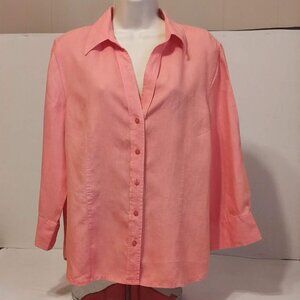 Talbots Womans 100% Irish Linen Samon Color Blouse.  Sz L Collored button up 3/4
